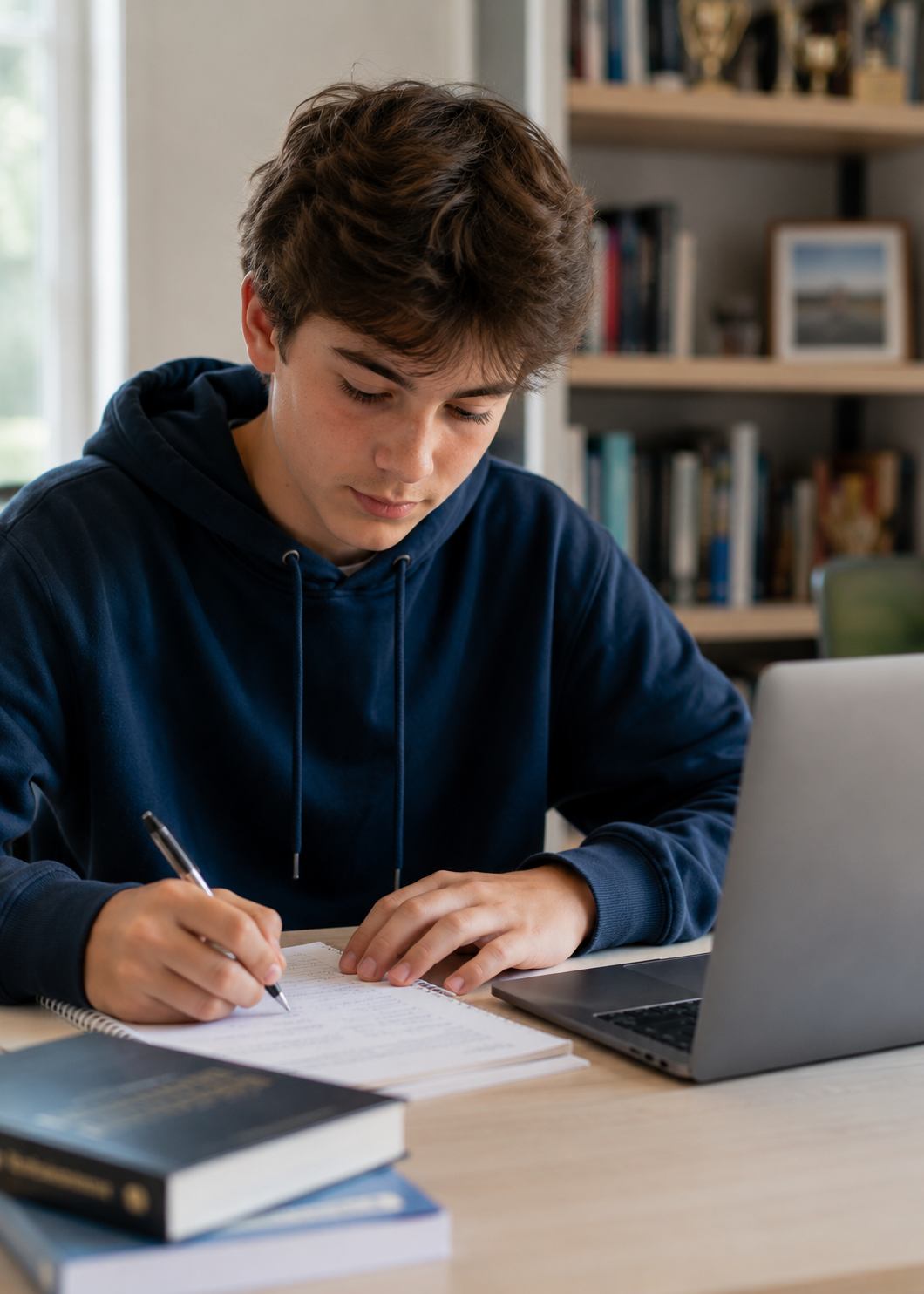 An older student working at a desk